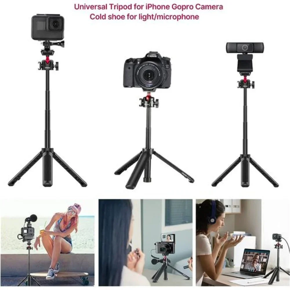 Extendable Mini Camera Tripod, 4 Levels Adjustment 360° Ball Head Cold Shoe
